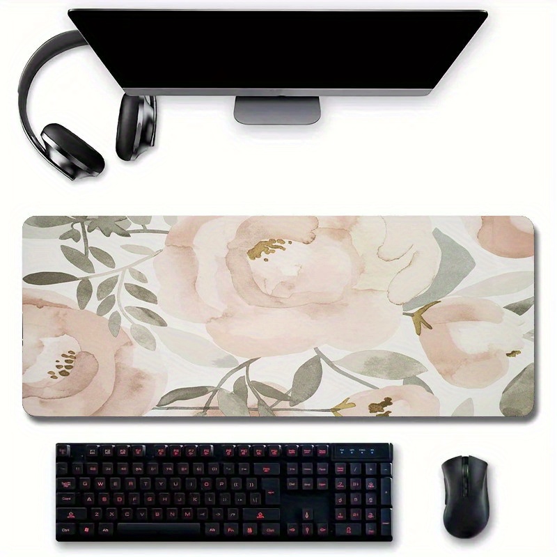 

1pc Simple Elegant Pale Flower Large Gaming Mouse Pad E-sports Desk Mat Office Keyboard Pad Natural Rubber Non-slip Computer Mouse Mat 35.4x15.7inch Suitable For Home Games As Gift
