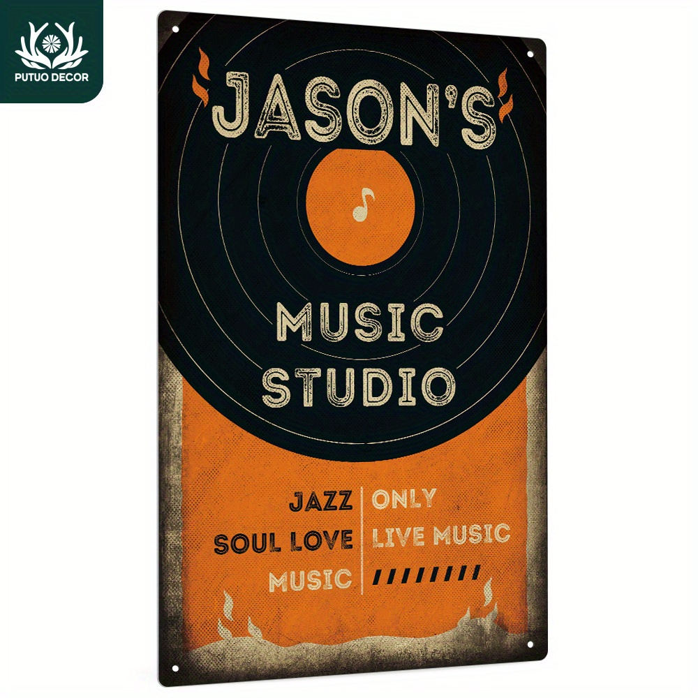 

1pc Custom Metal Tin Sign, Your Text Music Studio Jazz Only Soul Love Live Music Music, Personalized Plaque Vintage Plate Wall Art Decoration For Home Farmhouse Man Cave, Gifts For Friend Family