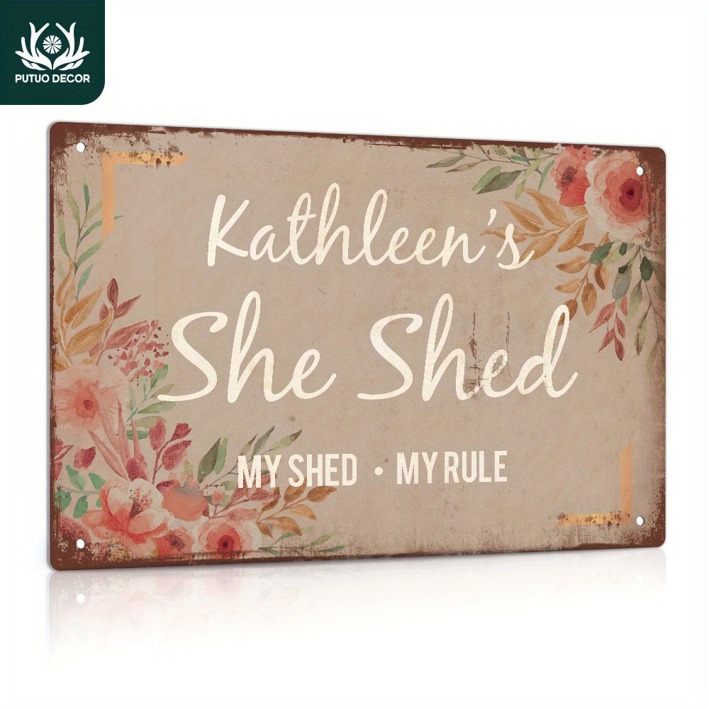 

1pc Custom Metal Tin Sign, Your Text She Shed My Shed My Rule, Personalized Plaque Vintage Plate Wall Art Decoration For Home Farmhouse She Shed Woman Cave, Gifts For Friend Family