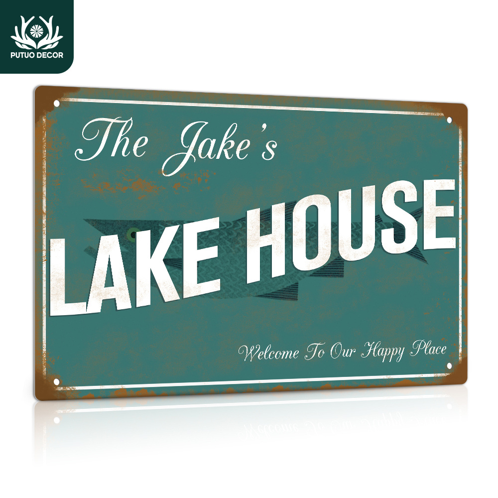 

1pc Custom Metal Tin Sign, Your Message Lake House Embrace Our Joyful Sanctuary, Personalized Plaque Vintage Plate Wall Art Decoration For Home Farmhouse Front Door Lake House, Gifts For Friend Family