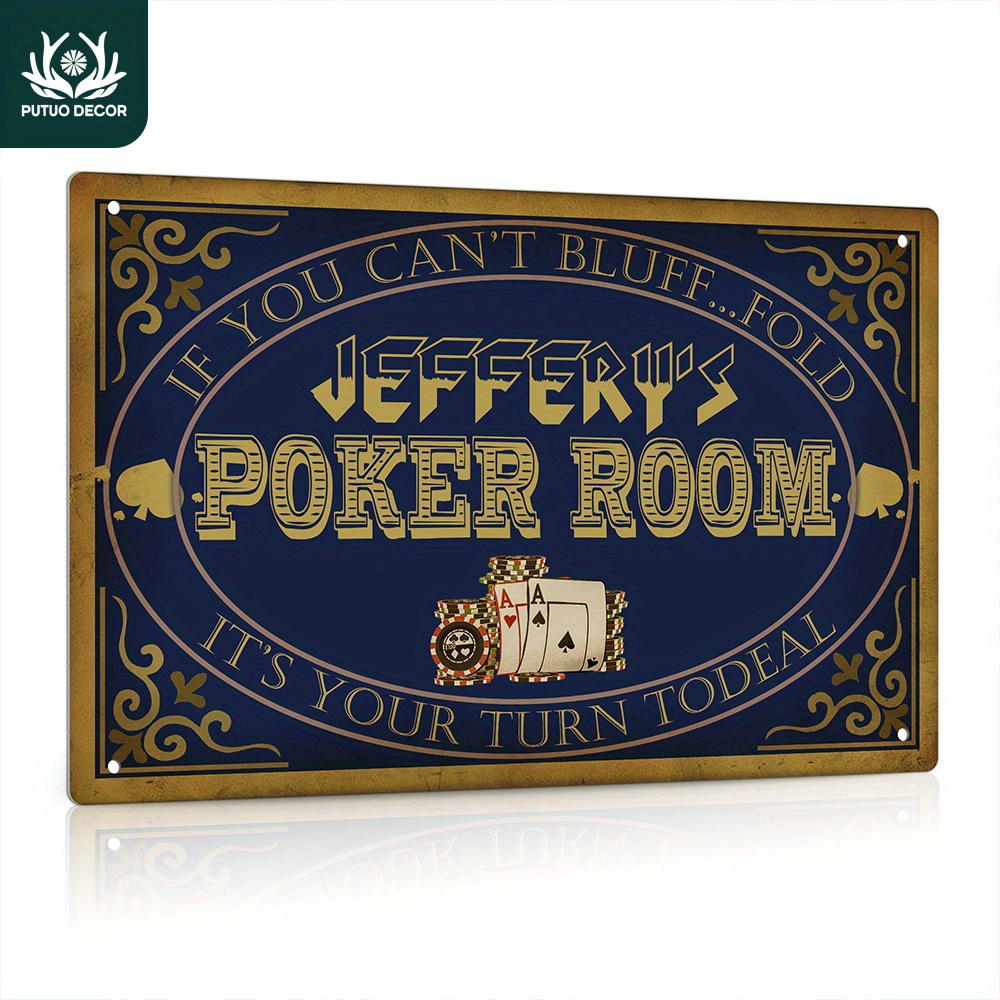 

1pc Custom Metal Tin Sign, Your Text Poker Room, Personalized Plaque Vintage Plate Wall Art Decoration For Home Farmhouse Man Cave Garage Poker Room Basement, 12x8 Inches Gifts For Friend Family