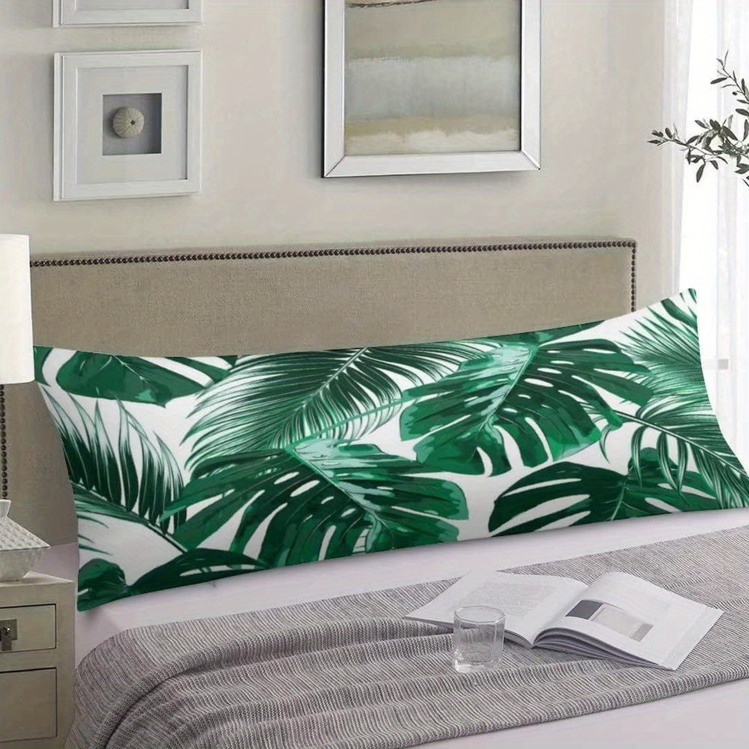 

1pc, Tropical Leaf Body Pillow Cover (20"x54"/51cm*137cm), Green Palm Leaves, Exotic Jungle Floral, Vintage Style, Soft Decorative Pillowcase, Large Zippered Protector For Bedroom & Home Decor
