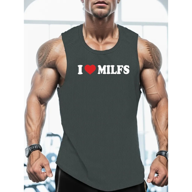 

I Love Milfs Print Men's Quick Dry Moisture-wicking Breathable Tank Tops Athletic Gym Bodybuilding Sports Sleeveless Shirts For Workout Running Training Men's Clothes