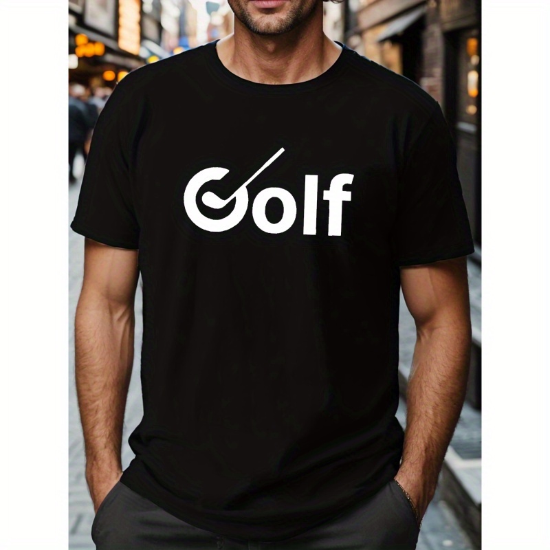 

Plus Size Men's Golf Letter Print Creative Top, Casual Short Sleeve Crew Neck T-shirt, Men's Clothing For Summer Outdoor