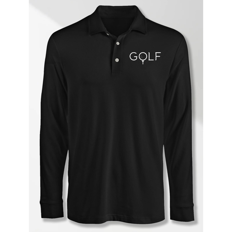 

Plus Size Golf And Cartoon Golf Graphic Print Long Sleeve Golf Shirt, Men's Casual Lapel Clothes For Fall And Winter, Men's Clothing