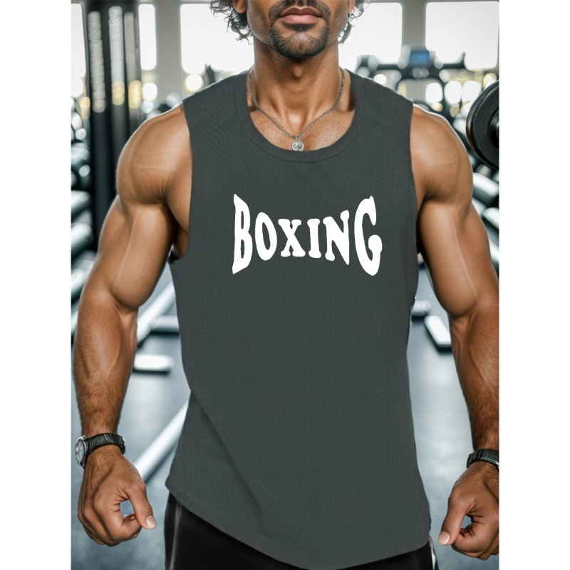 

Boxing Print Men's Summer Quick Dry Moisture-wicking Breathable Tank Tops Athletic Gym Bodybuilding Sports Sleeveless Shirts, For Workout Running Training Men's Clothes