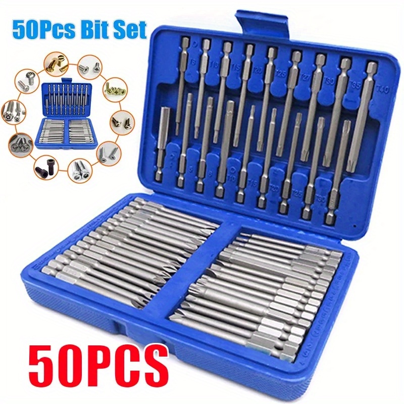 

50pcs Screwdriver Bit Set With Case, S2 Metal, Extra Long 75mm, Torx Star Hex Pozi Phillips Slotted, Strong Magnetic Hand Tool Set, Professional Quality, Home And Workshop Essentials