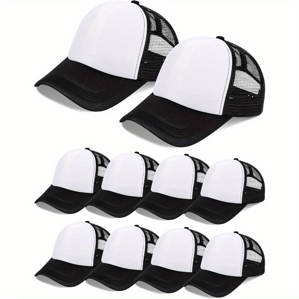 

10pcs Sublimation Blank Trucker Hats Bulk Mesh Baseball Cap Polyester Mesh Trucker Hat For Men And Women