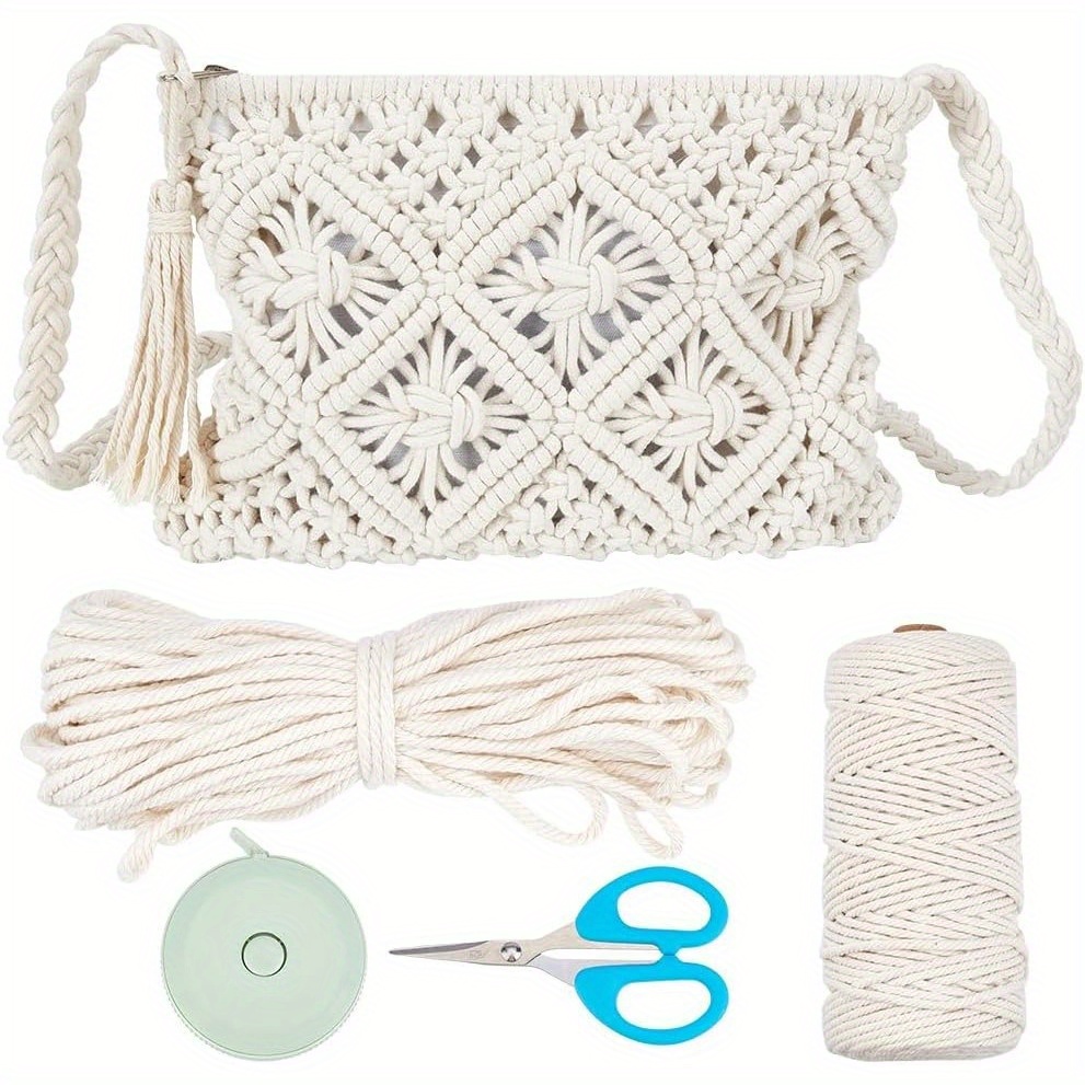 

1set Macrame Bag Diy Kit, Bohemian Shoulder Bag Macrame Purse Sets For Adults Beginners Includes 3mm Natural/beige Macrame Cord Crochet Bags For Women Holiday Beach Decor With Instruction