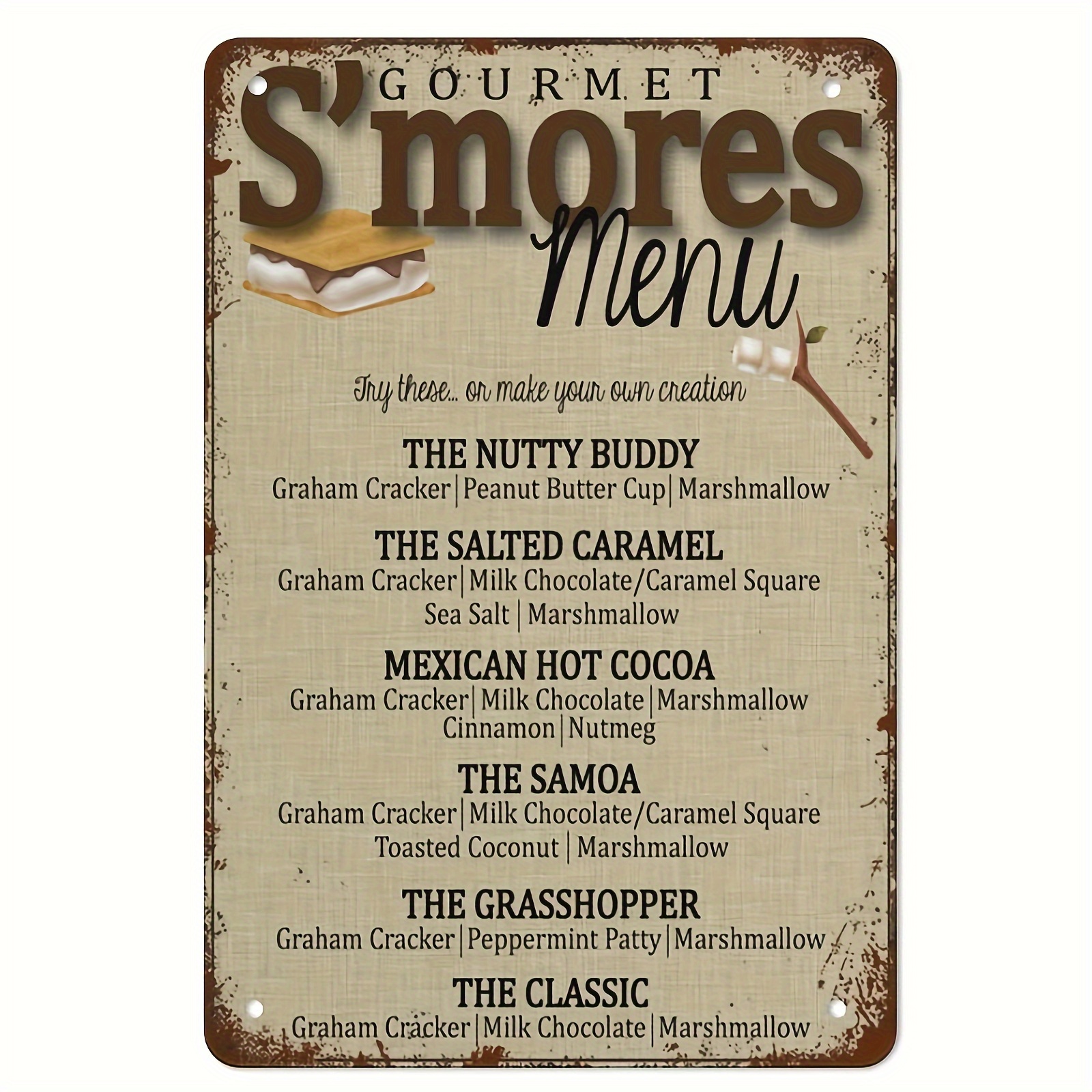 

S'mores Sign, Camping Party, S'mores Wedding Vintage Tin Sign Metal Sign Retro Wall Decor For Home Cafes Office Store Pubs Club Sign Gift 12 X 8 Inches Plaque Tin Sign