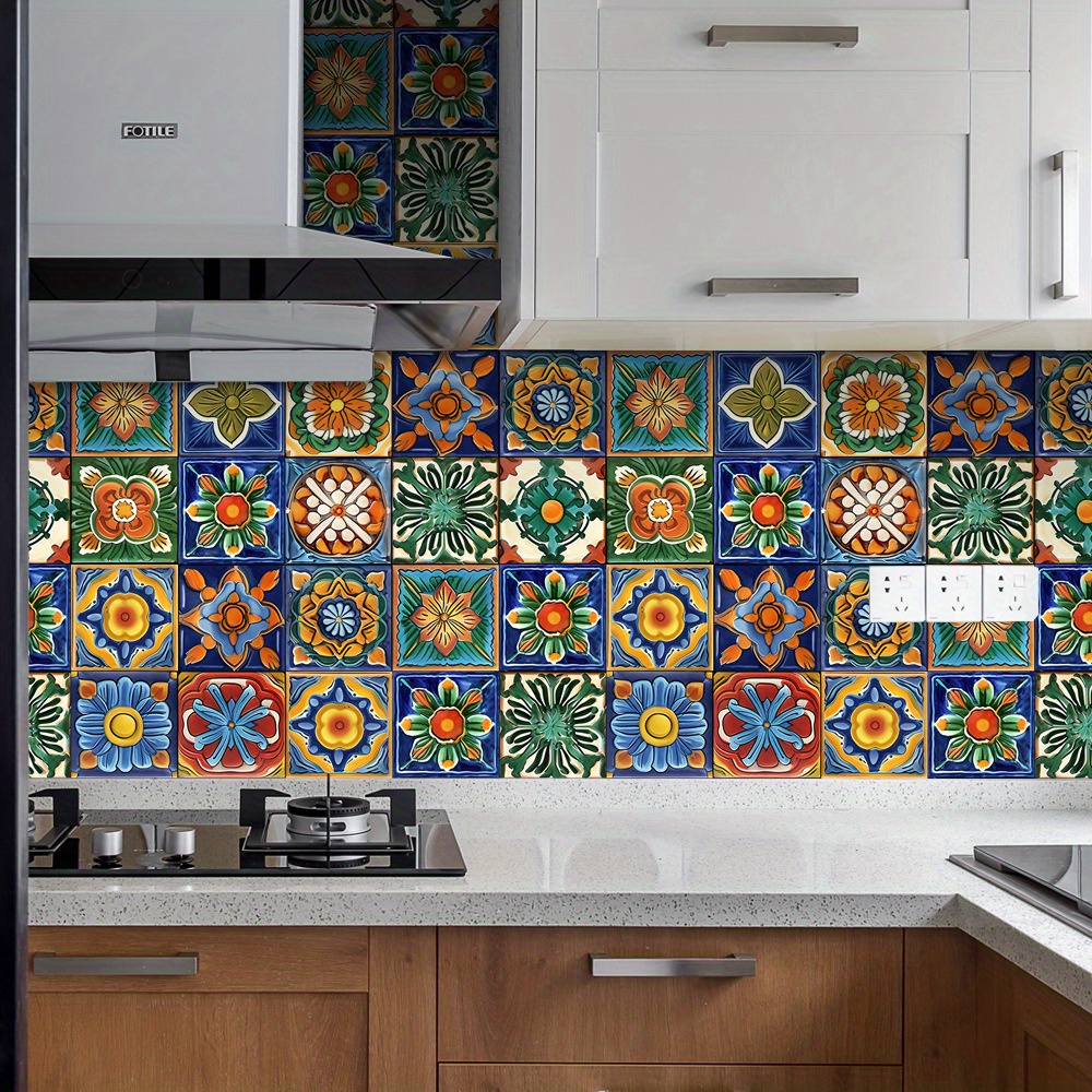 

24pcs Moroccan Style Tile Stickers, Retro Pvc Wall Decor, Waterproof & Oil-proof, Removable For Bathroom, Kitchen Decor, Vintage Home Decor