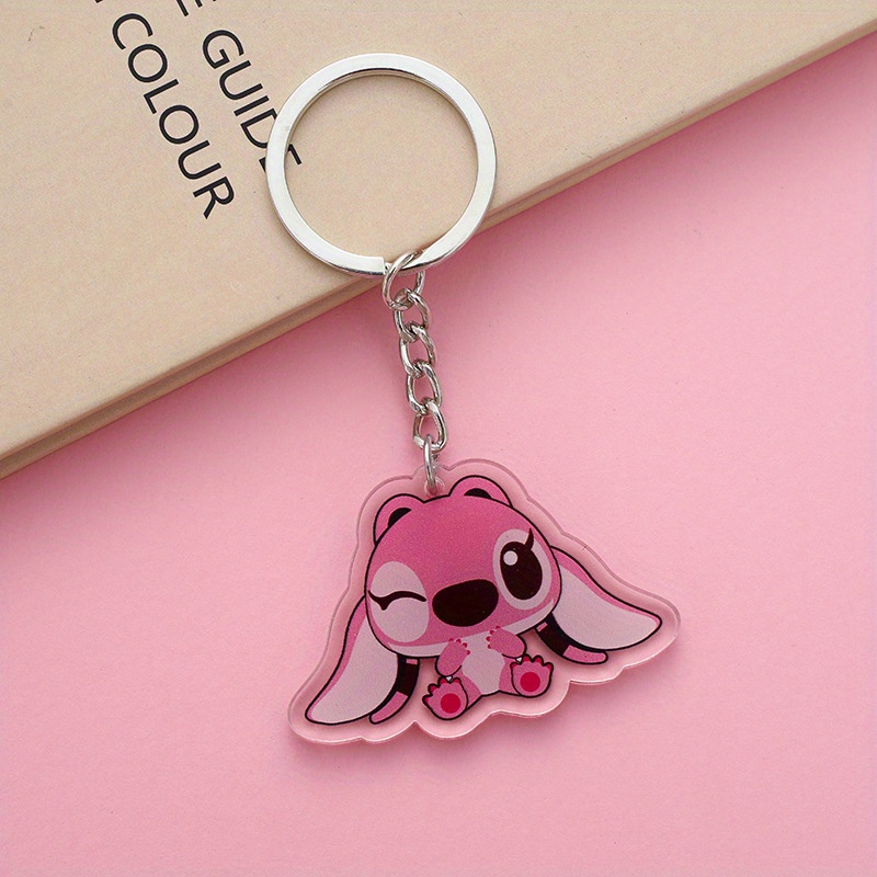 Disney Stitch Toys Anime Stitch Pendant Keychain Sweet Pink Angel