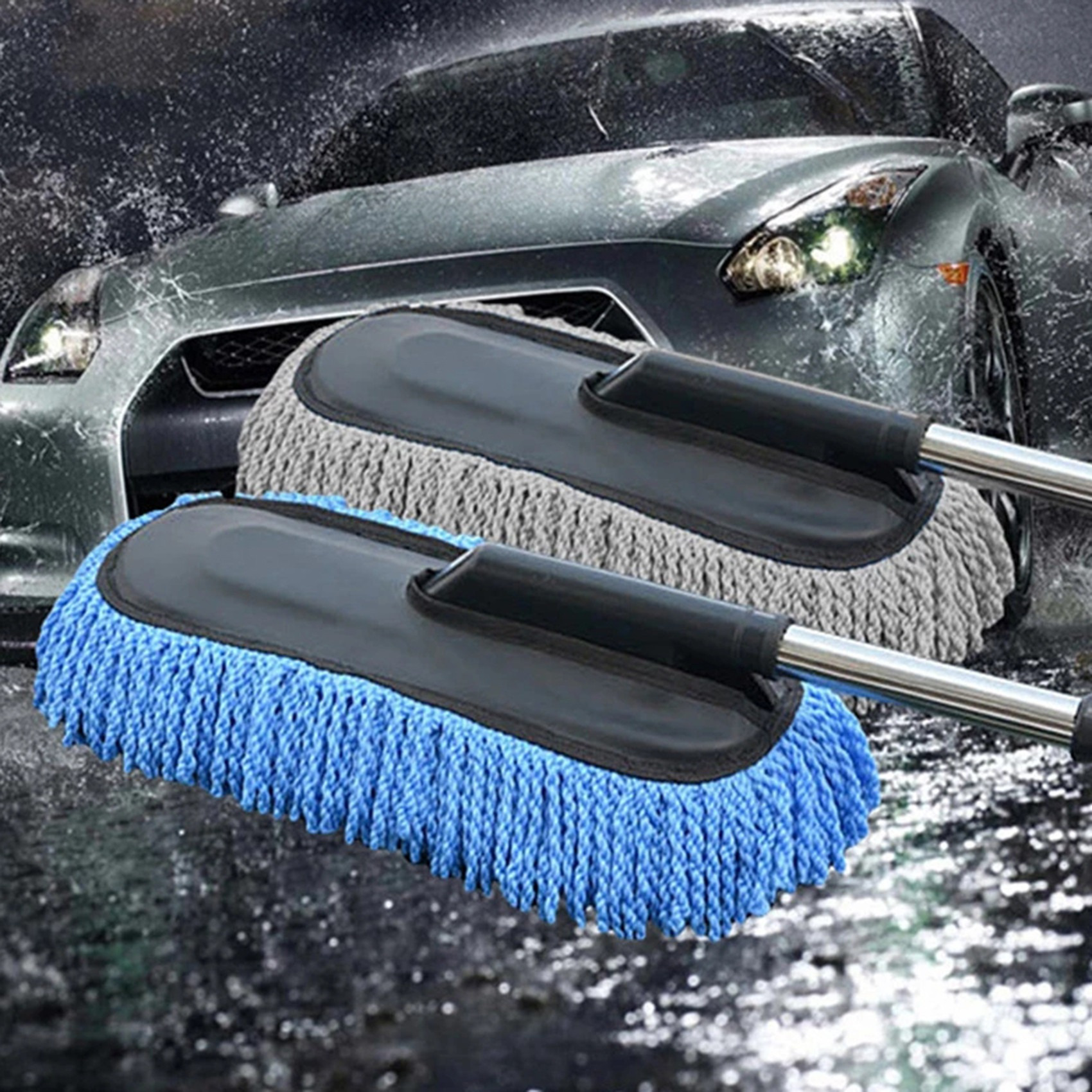 

2pcs Effortlessly Clean Your Car With This Removable & Washable Telescopic Dust Remover Mop Brush!