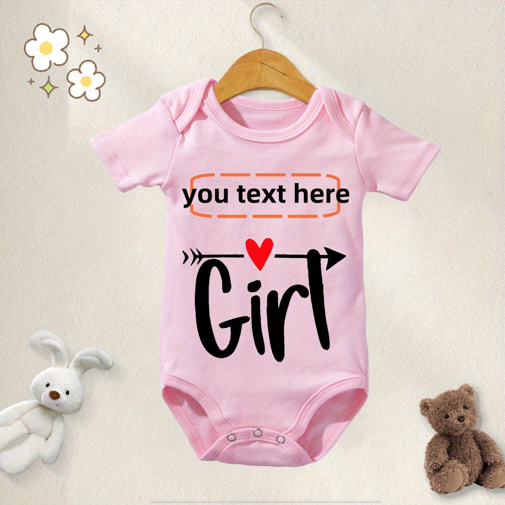 

Diy Customized Letter & Girl Letter Print Baby Girls Personalized Cotton Bodysuits Onesie, Cozy Short Sleeve Jumpsuit Romper Top Birthday Gifts