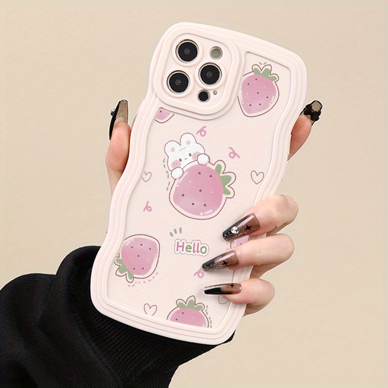 

Vintage Luxury Silicone The Strawberry Rabbit Pattern Phone Case For Iphone 15/14/13/12/11/xs/xr/x/8/7/se2/se3/plus/pro Max Shockproof Soft Aesthetic Graphics Case Collision Lens Protective Back Cover