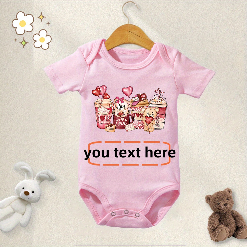 

Diy Customized Name & Coffee Desserts Bear Who's Girl Print Baby Boys & Girls Personalized Cotton Bodysuits Onesie, Cozy Short Sleeve Jumpsuit Romper Top Birthday Gifts