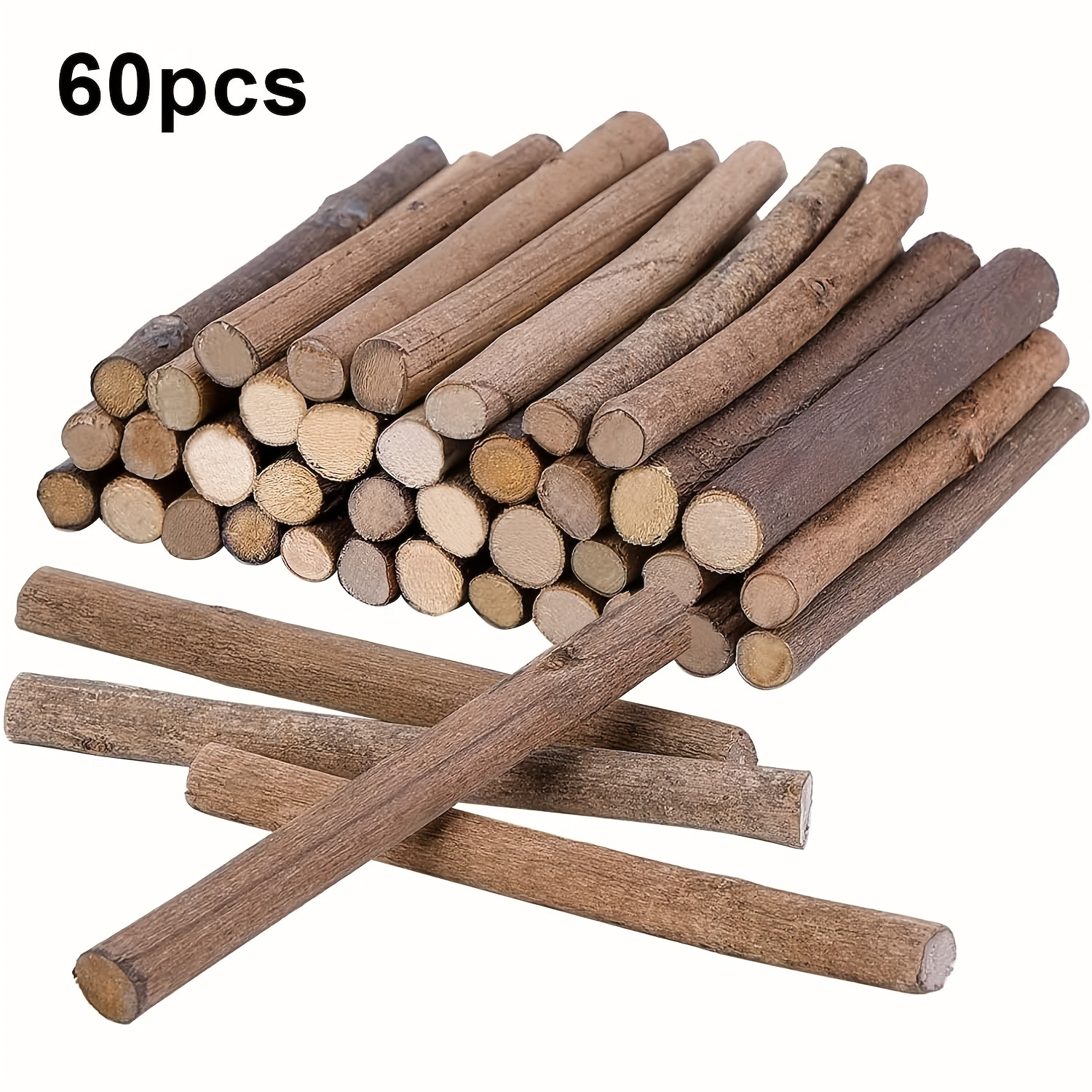 

Value Pack 60pcs 4in Long 0.3-0.5in Diameter, Wooden Log Sticks Branch Sticks Wood Crafts Sticks For Diy Crafts Photo Props, School Projects, Festival Decorations