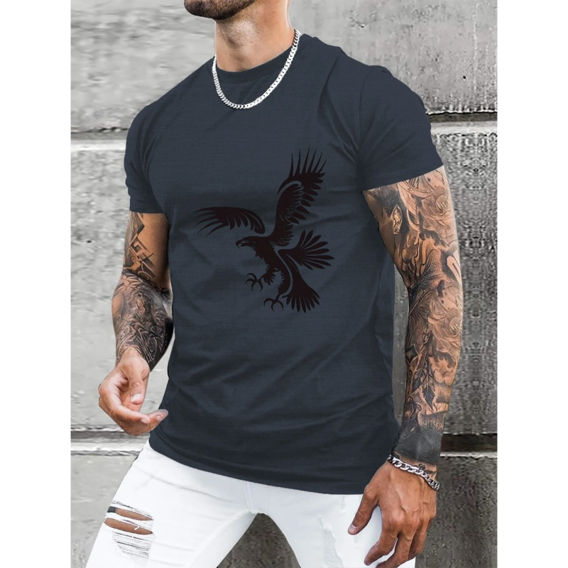 

Men's Eagle Silhouette Graphic Tee - Casual Crew Neck, Short Sleeve, Breathable Polyester - Summer