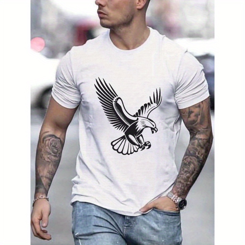 

Eagle Print T-shirt, Breathable Men's Tops Casual Short Sleeve Tshirt Pullover For Summer, Men's Clothing