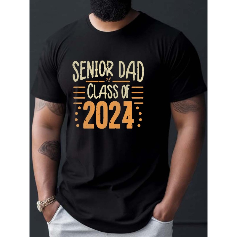 

Men's Senior Dad Letter Print Short Sleeve T-shirts, Comfy Casual Elastic Crew Neck Tops, Men's Clothing