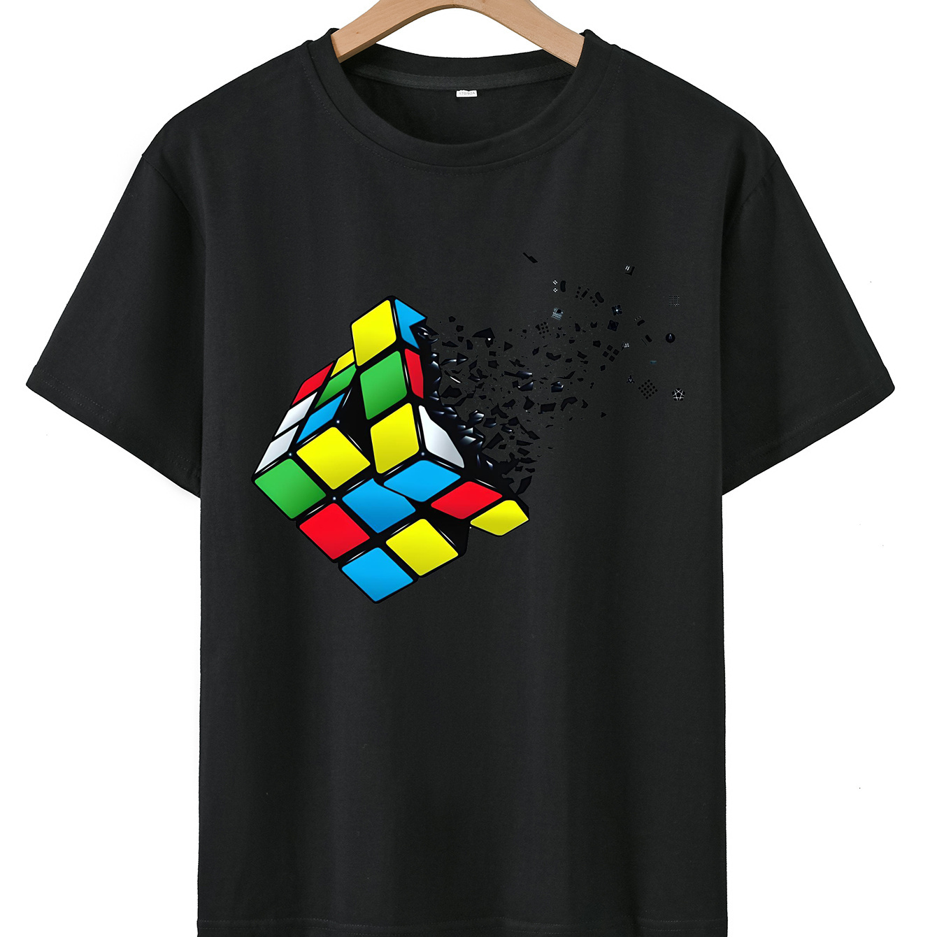 

Magic Cube Print Boy's And Teenager's Creative Cotton T-shirt, Casual Short Sleeve Crew Neck Pullover Top Summer Clothing