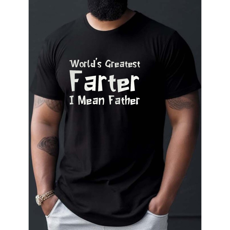 

Men's World's Greatest Father Print Short Sleeve T-shirts, Comfy Casual Elastic Crew Neck Tops, Men's Clothing