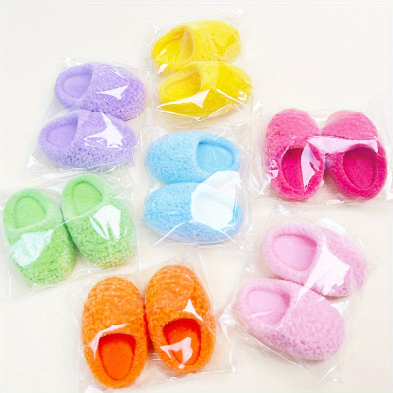 

7 Pairs Miniature Flocking Slippers In Candy Colors, Diy Dollhouse Accessories, Assorted Doll House Decorative Shoes