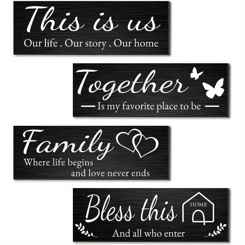 

4pcs/set, Home Wall Signs, This Is Us/together/bless This Home/family Wall Decor For Living Room Bedroom (including Tape)