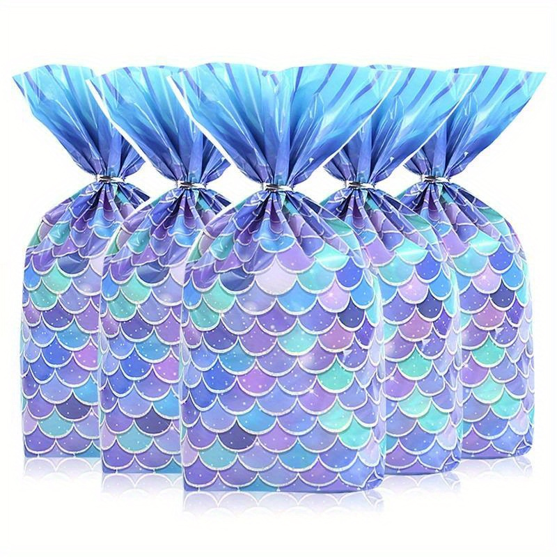 

30pcs Mermaid Tail Party Favor Plastic Bags, 21.84x32.0cm/8.6x12.6inches, Blue Purple Iridescent Cellophane Treat Bags With Twist Ties For Birthday, Wedding Candy & Cookie Packaging