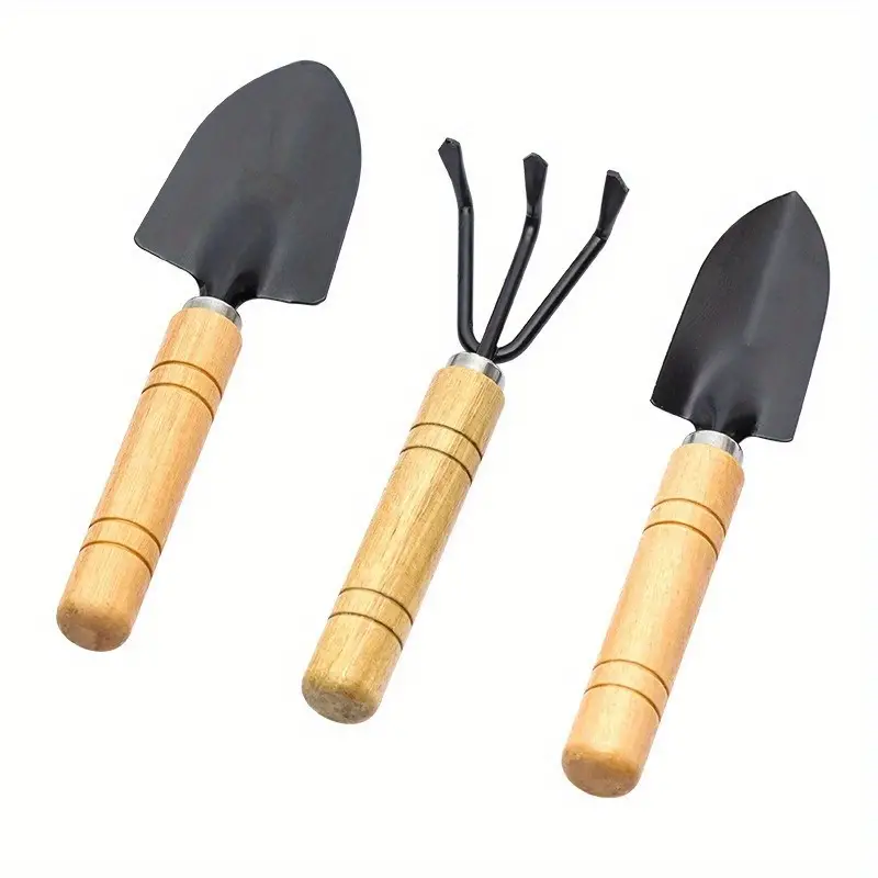 3pcs Garden Tool Set, Mini Metal Hand Rake, Trowel & Shovel With Wooden ...
