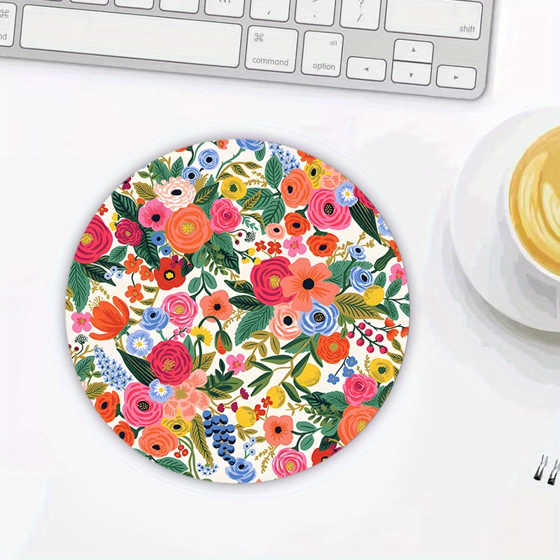 

Boho Colorful Flowers Round Mouse Pad Small Desk Mat With Non-slip Rubber Base For School And Home Mouse Mat For Computer Laptop Office As Gift For Boyfriend/girlfriend Size7.87*7.87in