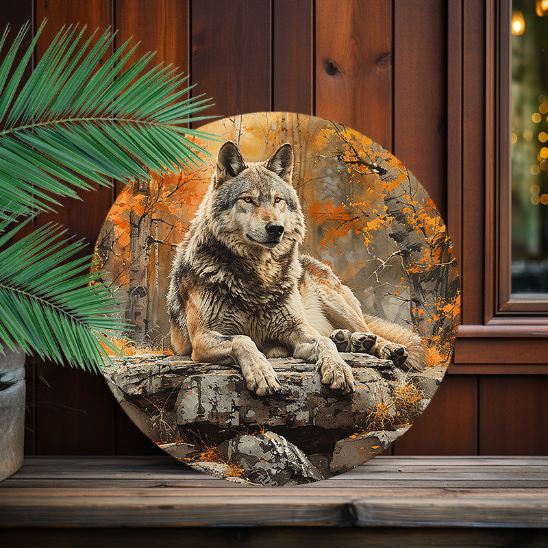 

1pc 8x8inch(20x20cm) Round Aluminum Sign Metal Sign Wolf Wild Animal Vintage Style Metal Sign For Home Garden Office Garden Store Wall Decoration