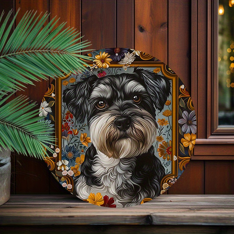 

1pc 8x8inch(20x20cm) Round Aluminum Sign Metal Sign Schnauzer Vintage Tin Sign For Home Cafes Garden Restaurants Office Sign Gift