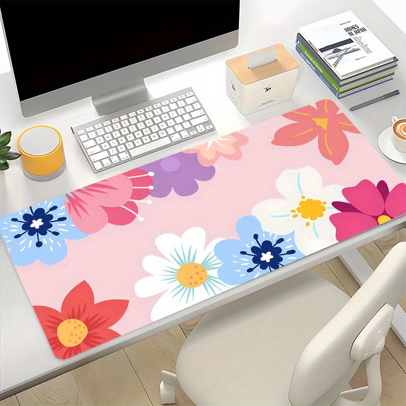 

1pc Cartoon Flowers Rosa Large Game Mouse Pad Computer Hd Desk Mat Keyboard Pad Natural Rubber Non-slip Office Mousepad Table Accessories As Gift For Woman/girlfriend Size35.4x15.7in