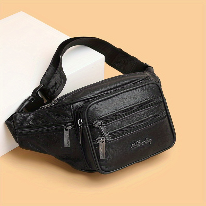 

1pc Genuine Leather Sling Bag, Cowhide Multi-functional Trendy Crossbody Bag, Sports Casual Waist Bag
