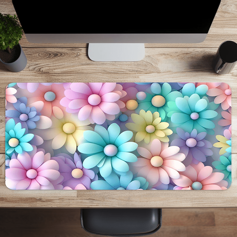 

Cute Colorful Flower Mouse Pad Creative Aesthetic Gaming Large Mouse Pad 31.4x15.7in Computer Keyboard Desk Pad With Non-slip Rubber Base Stitched Edge Gift For Office School Teen Girlfriend Boyfriend