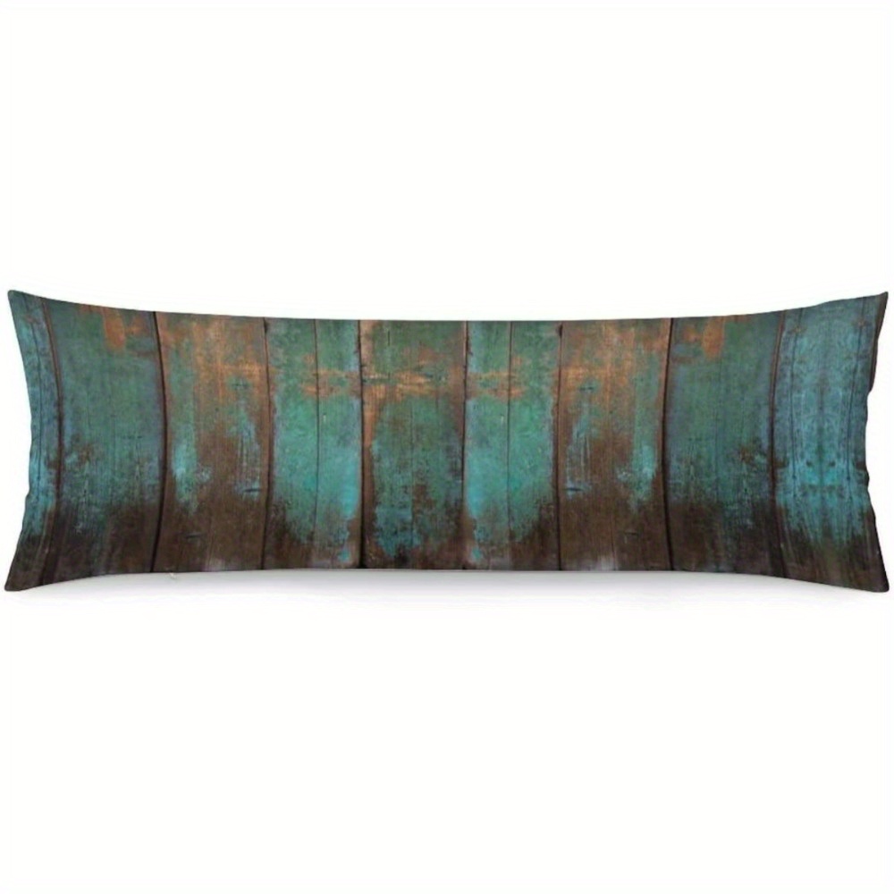 

1pc, Rustic Teal Green Distressed Barn Wood Body Pillow Cover, 20"x54" Retro Country Style Large Soft Cushion Case With Zipper, Decorative Bedroom Bedding Accessory