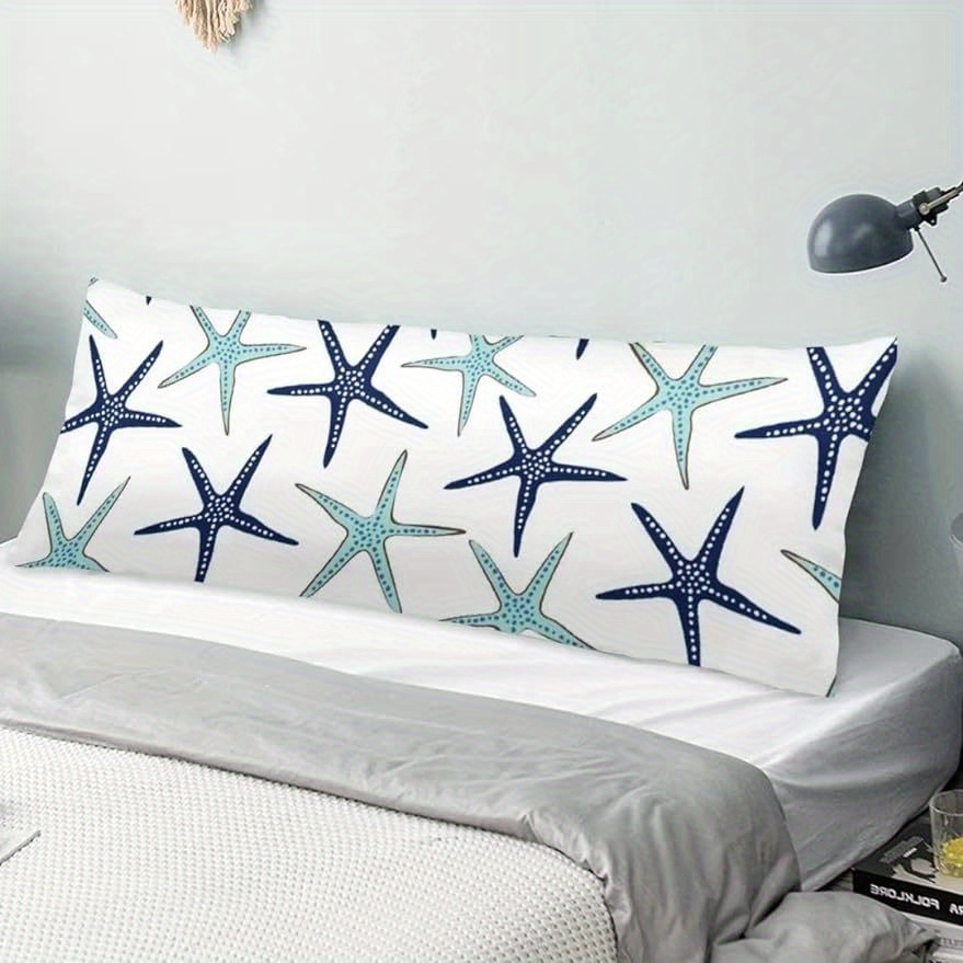 

1pc, Coastal Style Starfish Body Pillow Cover, 20"x54" Nautical Navy Blue And Turquoise Sea Stars, Summer Beach Ocean Theme, Soft Decorative Long Pillowcase With Zipper For Sofa And Bedding Decor