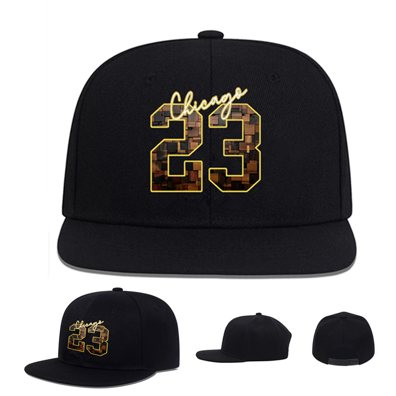 

Cool Retro Hippie Flat Brim Baseball Cap, Golden 23 Print Trucker Hat, Versatile Hippie Black Snapback Hat For Casual Leisure Outdoor Sports