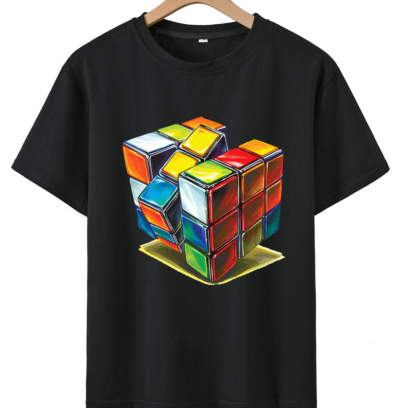 

Trendy Magi Cube Print Crew Neck T-shirt, Short Sleeve Casual Comfortable Summer Tee Tops For Boys