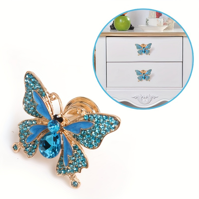 

1pc Crystal Butterfly Cupboard Door Knobs Drawer Pulls Decorative Dresser Cabinet Closet Handle