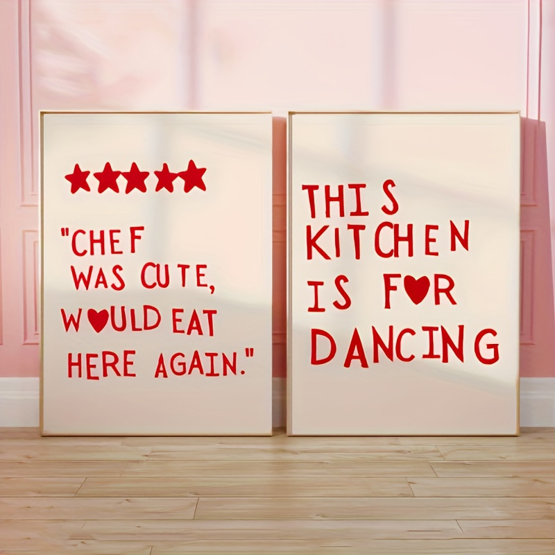 TEMU 2pcs Modern Art Poster Set - Frameless Cooking Wall -, "chef Was Cute, Would Eat Here Again" & "this Kitchen Is For Dancing" - Perfect Gift For
