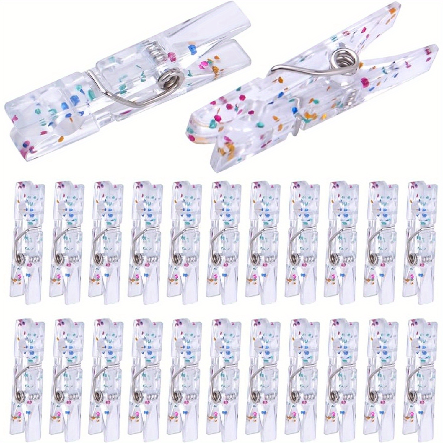 

100pcs Transparent Plastic Clothespins Glittering Photo Paper Utility Clips For Crafts Party Christmas Ornament Home Laundry Tool, Practical Convenient Daily Essential Supplies