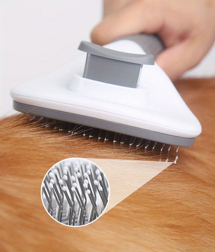one click pet hair removal comb for effortless grooming of dogs and cats float hair removal slicker brush with automatic functionality details 1