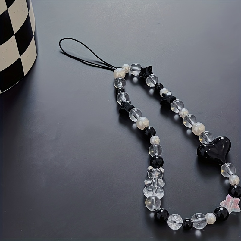 

Mobile Phone Black And White Trend Mobile Phone Chain Love Pearl Pearl Mobile Phone Decoration Sling
