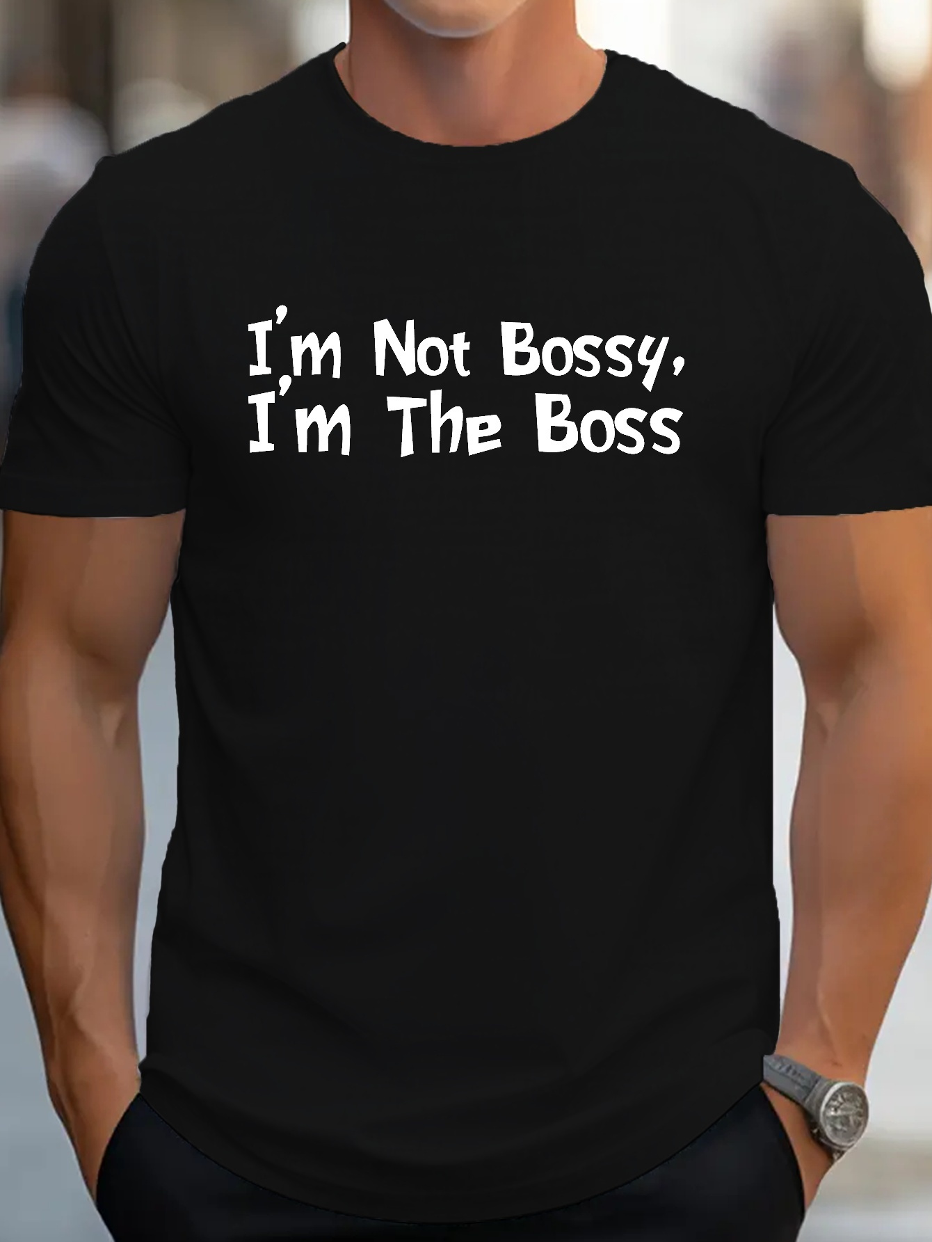 mens casual crew neck t shirt im not im boss graphic Temu