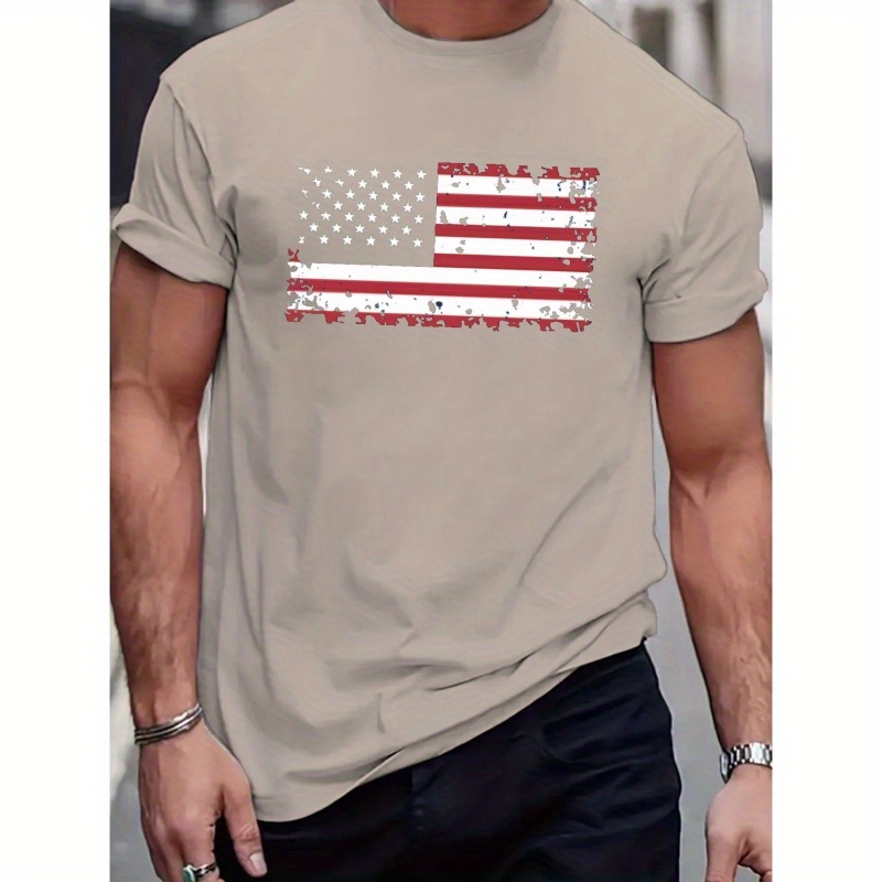 

Men's Casual Crew Neck T-shirt With Vintage American - Breathable Polyester, Machine Washable - Summer