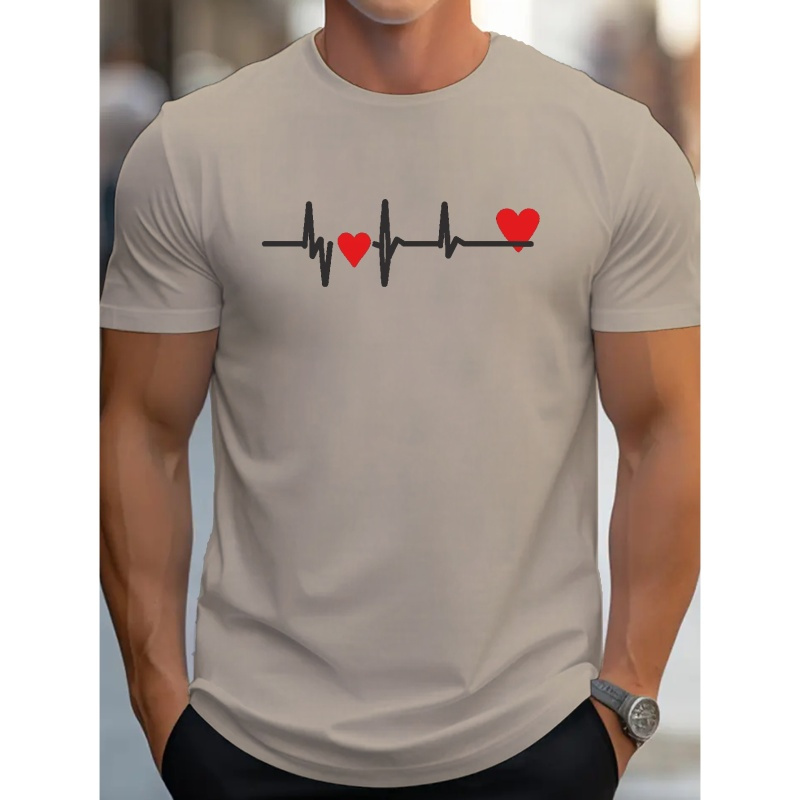 

Heartbeat Print T-shirt, Breathable Men's Tops Casual Short Sleeve Tshirt Pullover For Summer, Men's Clothing