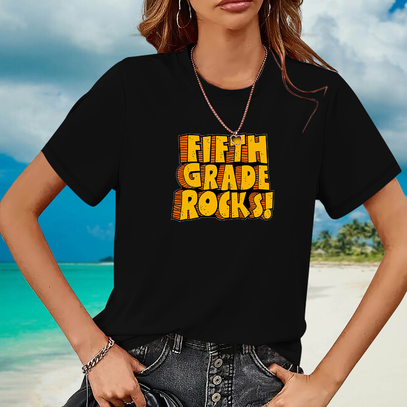 

Fifth Grade Print Crew Neck T-shirt, Short Sleeve Casual Top For Summer & Spring, Women's Clothing