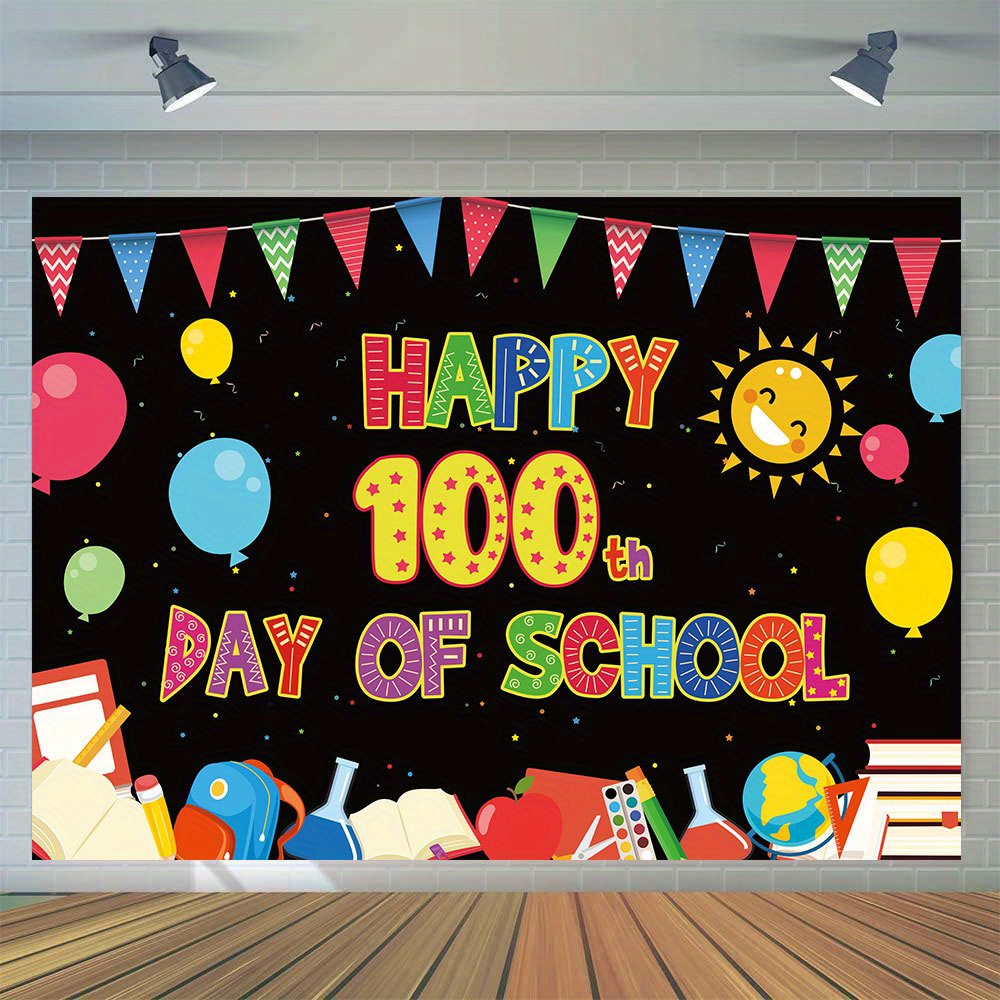 

1pc, Happy 100th Day Photography Backdrop, Vinyl 100th Day At School Photo Kindergarten Preschool Party Decoration Cake Table Banner Studio Photo Booth Prop